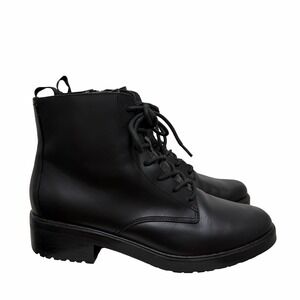 Everlane Womens Modern Utility Lace Up Side Zip Leather Combat Boot Size 8 Black